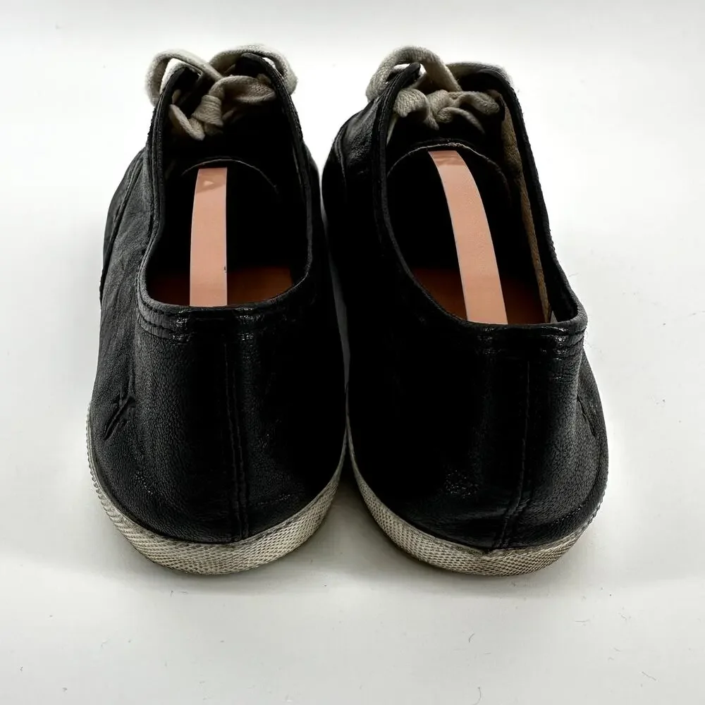 Frye Melanie Sneakers Antique Leather Low Top Lace Up Almond Toe Black 10M